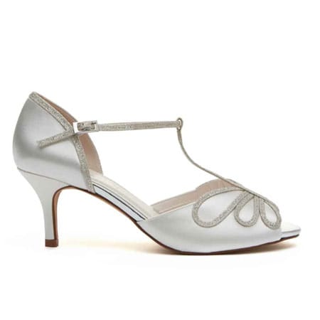 Harlow - Ivory Satin & Silver Fine Shimmer Peep Toe Shoes