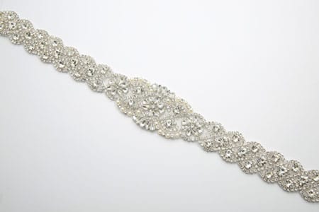 pearl and silver diamante beaded belt. With ribbon ties.