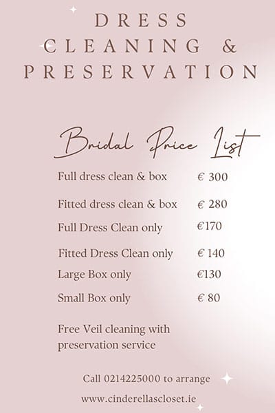 dress cleaning & preservation pricelist