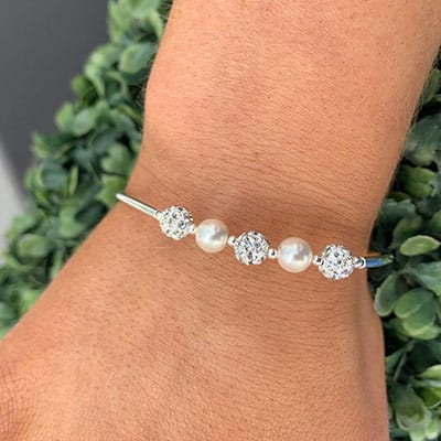 Starlight Silver Diamante and Pearl bridal bracelet