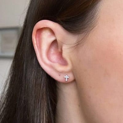 Crystal Communion cross stud earrings