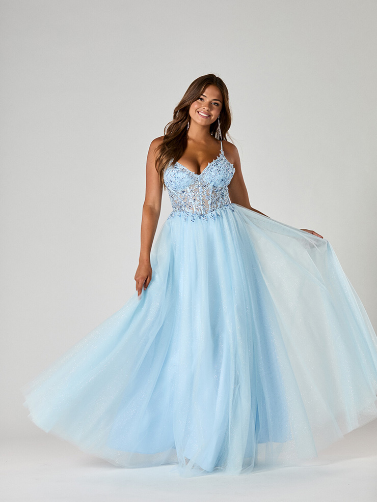 blue tulle debs dress