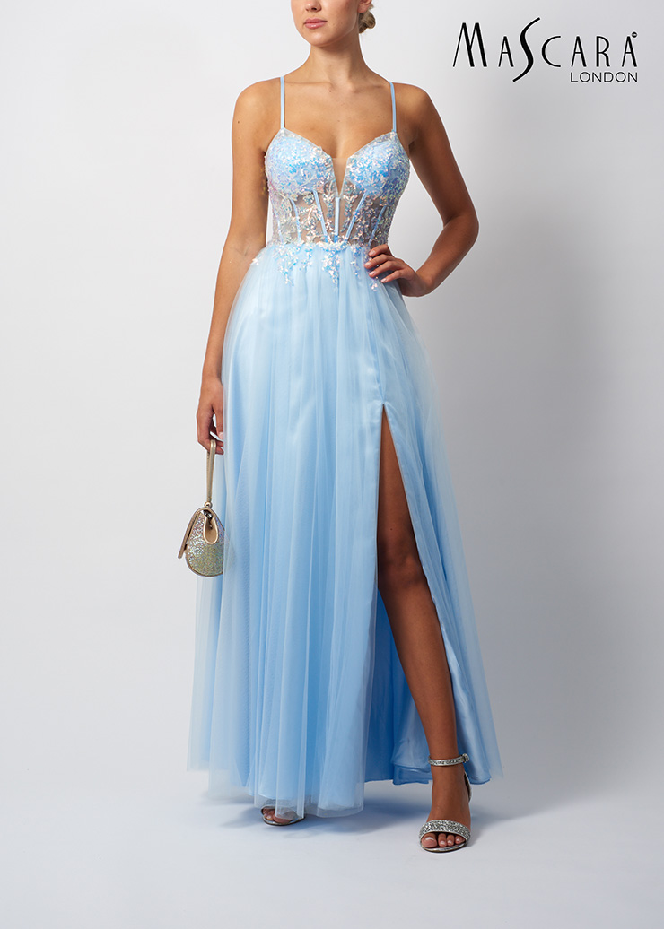 blue lace tulle debs dress