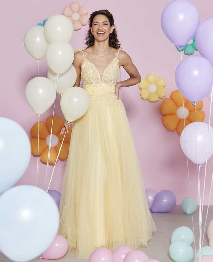 lemon tulle debs dress
