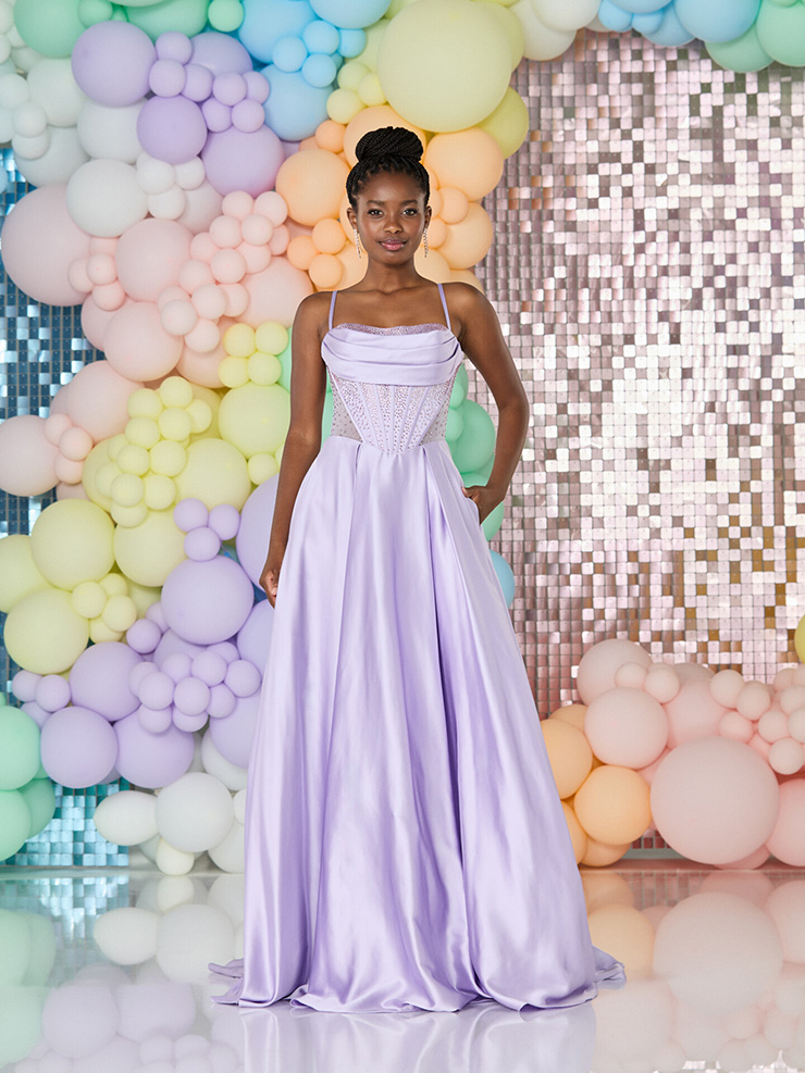 lilac satin debs dress