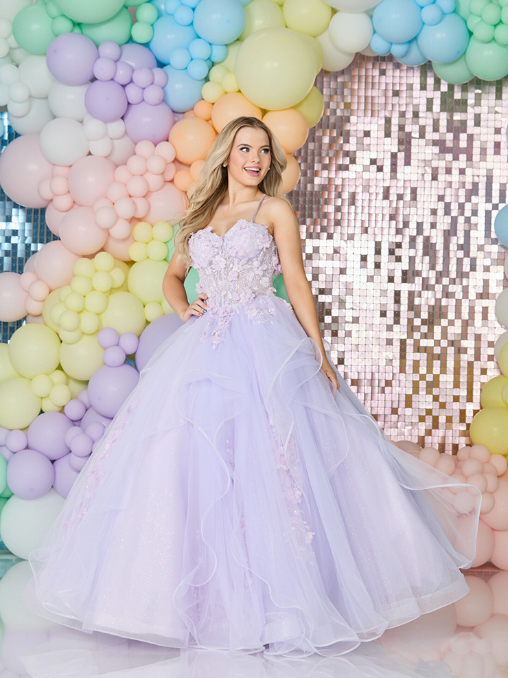 lilac tiered tulle debs dress