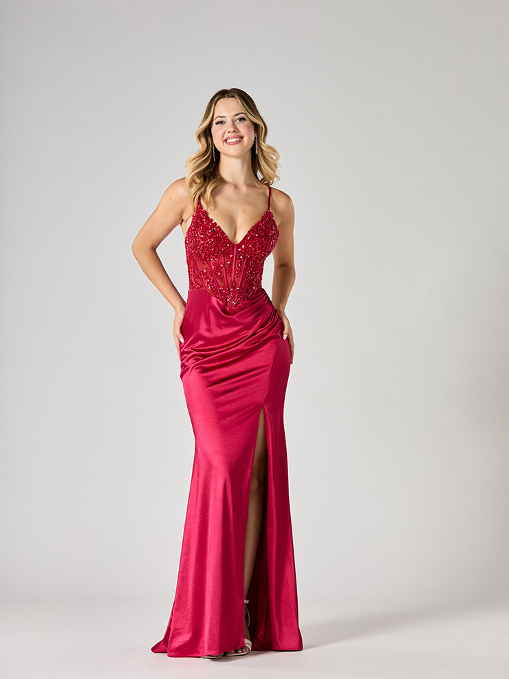 raspberry satin debs dress